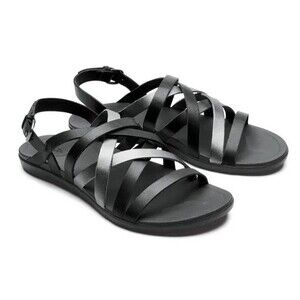 Women's OluKai Awe 'Awe Full Grain Leather Straps Hawaiian Sandals Size 8